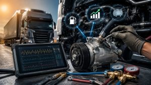 Variable displacement AC compressor PWM diagnostics on a heavy-duty diesel truck using oscilloscope testing